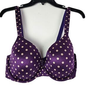 Soma Womens 36DD Full Coverage Satin Polka‎ Dot Bra Purple Beige